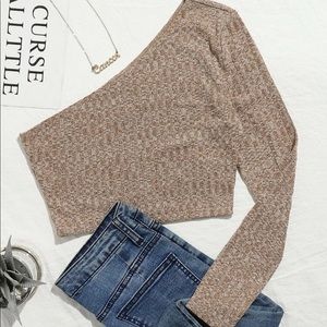 One shoulder tan crop top